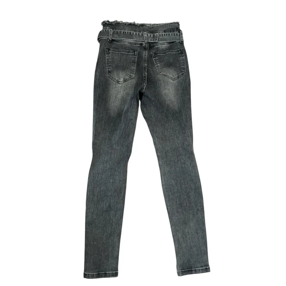 Risen Jean High-Waisted Distressed Faded Black Fray Hem Belted Jeans | 26/3 - Image 2