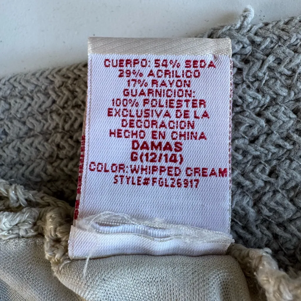 Vintage Faded Glory Ivory Cream Crochet Babydoll Cami Tank Top Sz Large Tan - Image 6