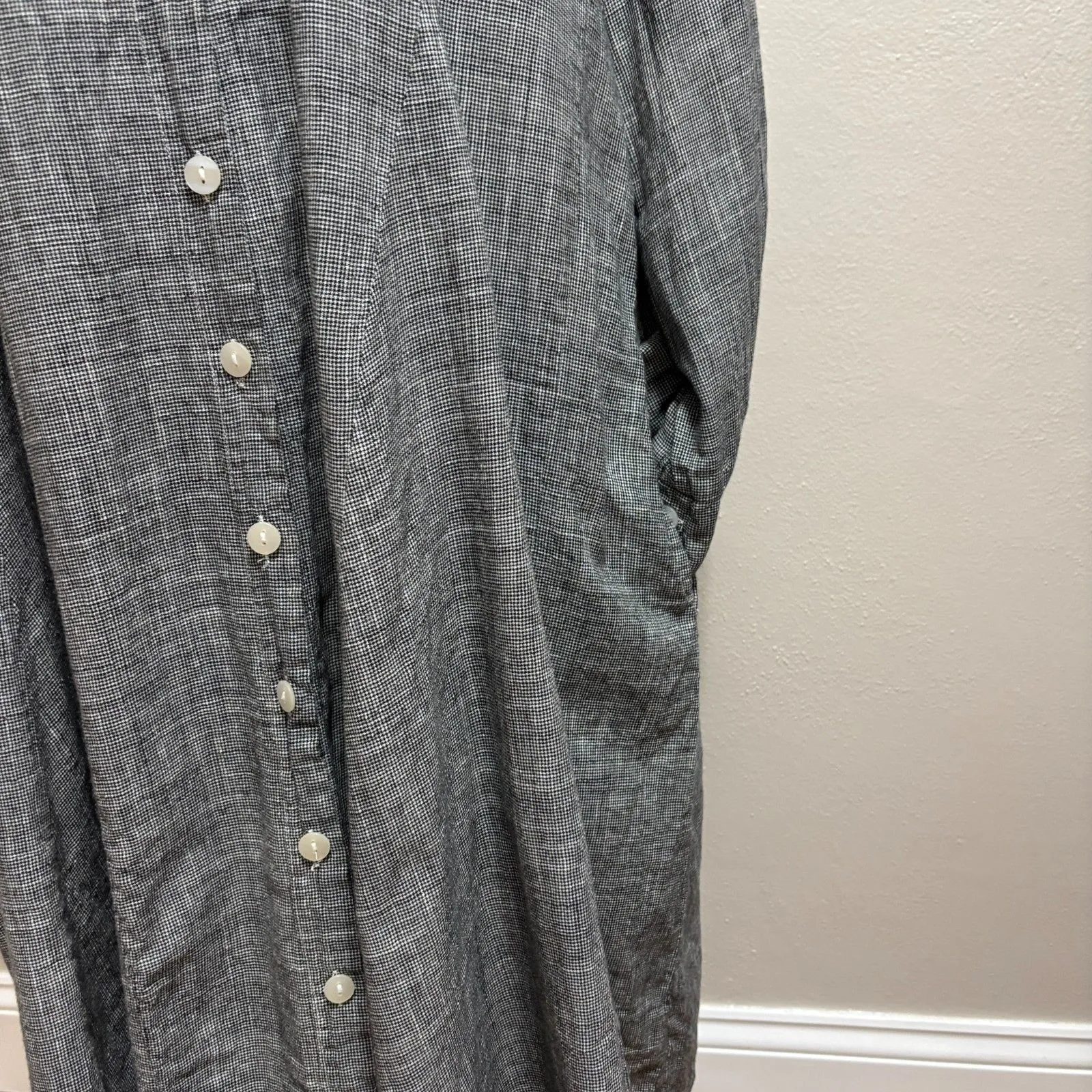 Tulip Shirt Dress XL Black White Plaid Midi Cotton Pockets Lagenlook Minimalist - Image 6