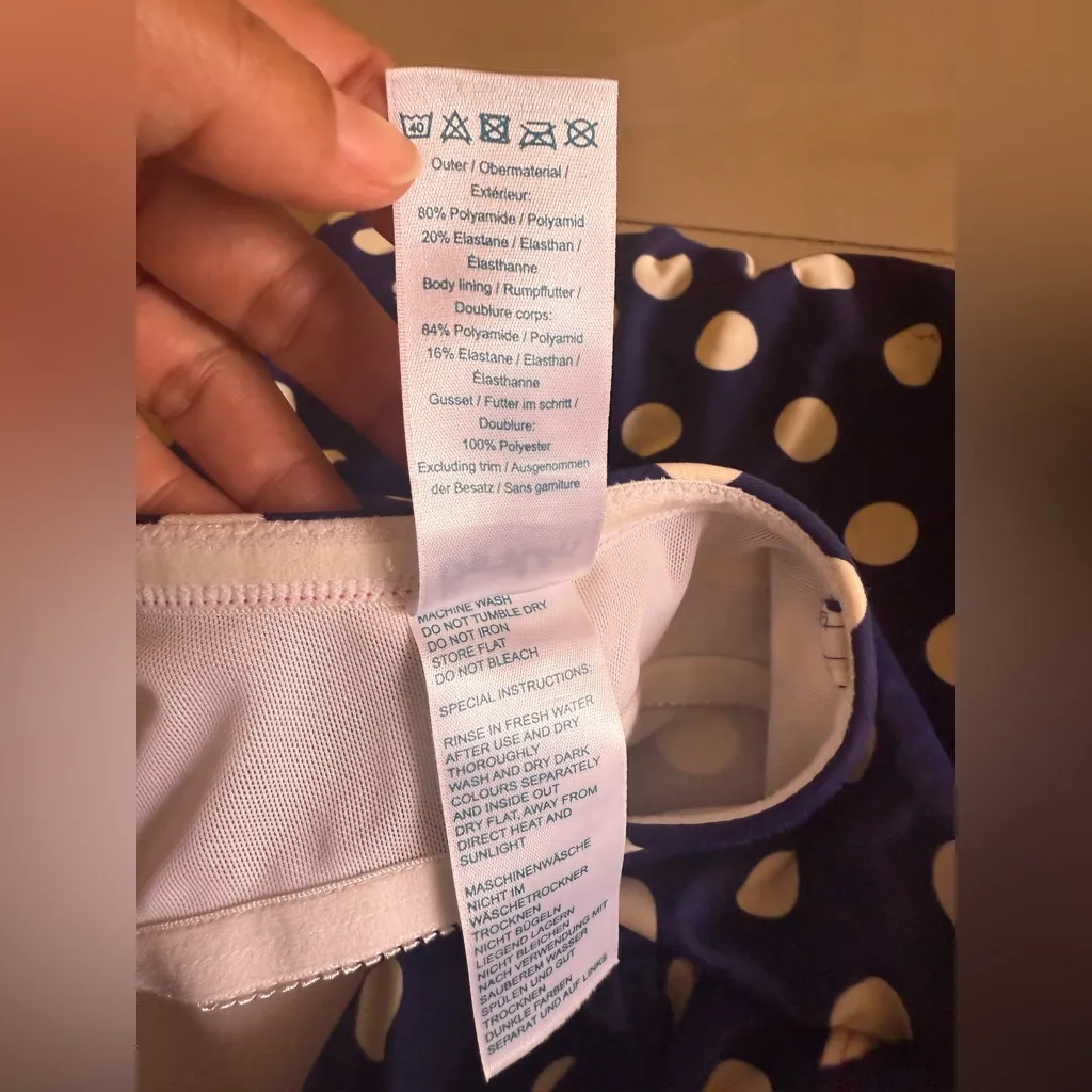 Boden One Piece Swimsuit Bathing Suit Polka Dot Blue White Size 12 Missing Strap - Image 5