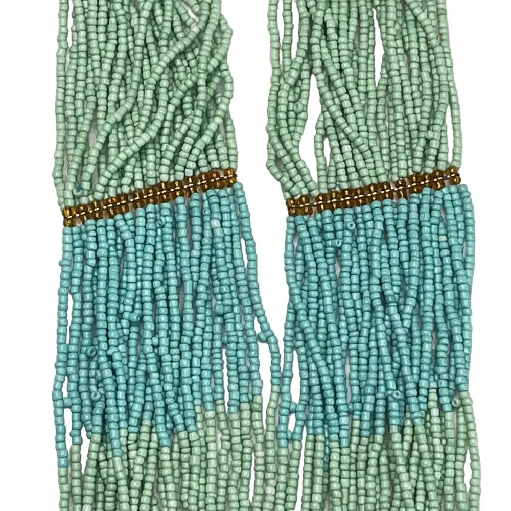 Boho Statement Strand Necklace Multi Strand Beaded Turquoise Colored Jewelry u Green - Image 3