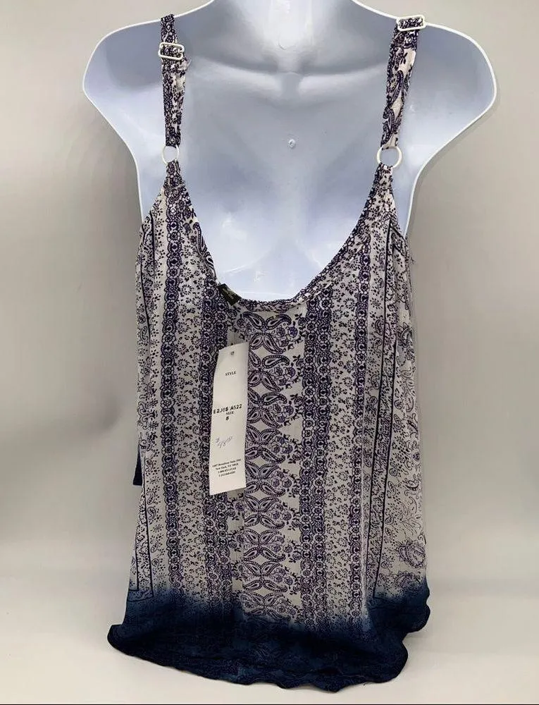 Lola P. Spaghetti Strap Tiered Camisole Top White w/Blue Dipped Dyed - Image 2