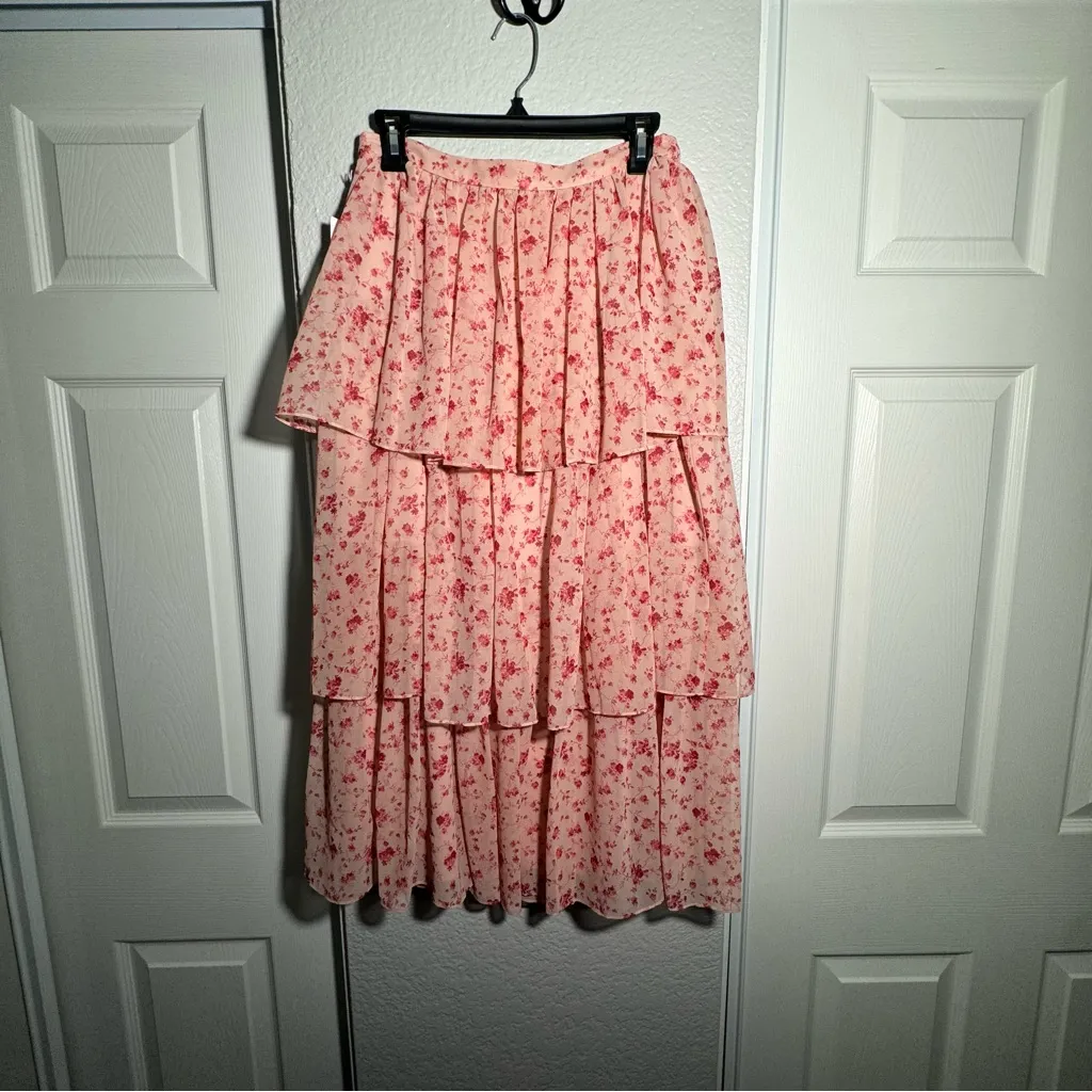 NWT $129 Rachel Parcell • Tiered Midi Skirt • Pink Floral • Small - Image 7
