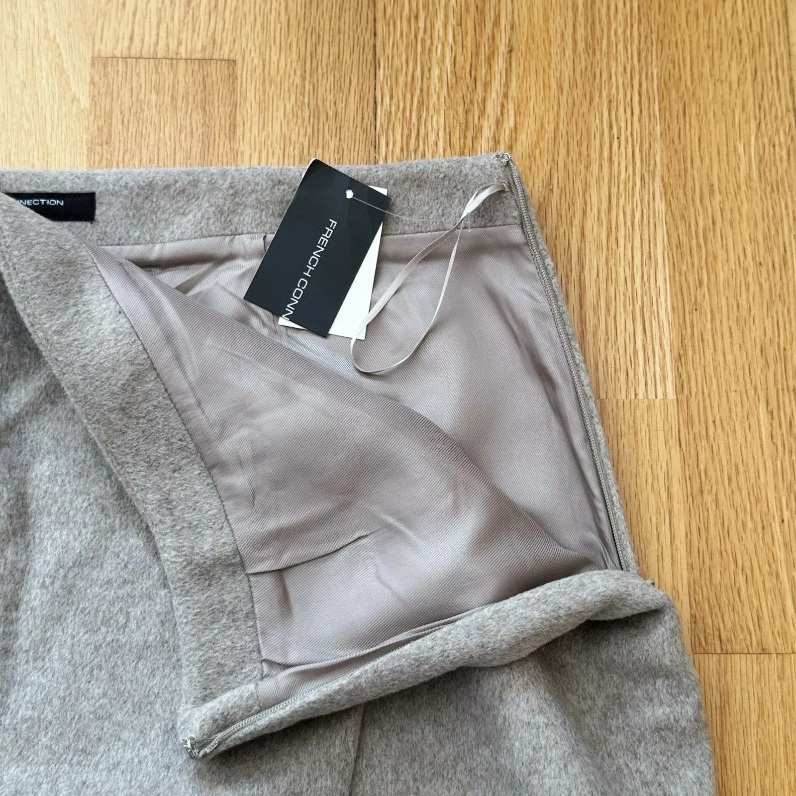 French Connection Adele Felt Mini Skirt Wool Blend Beige Sz 12 NWT Asymmetric - Image 6