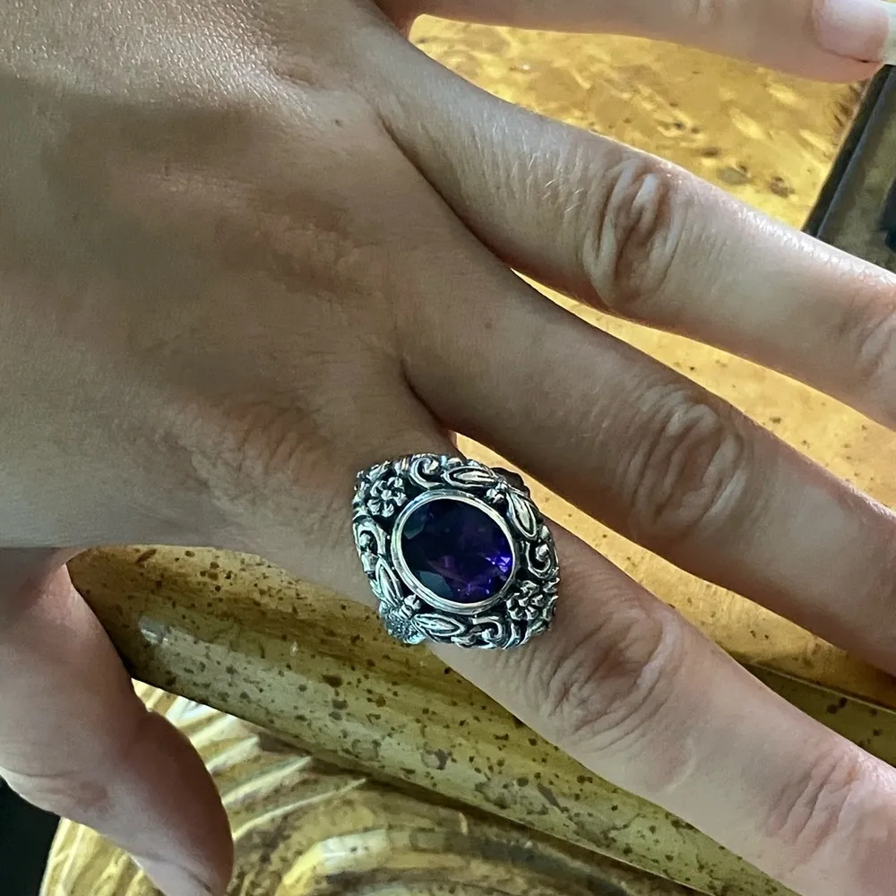 Moroccan Amethyst Sterling Silver Artistic Dragonfly Ring Size 9 - Image 4