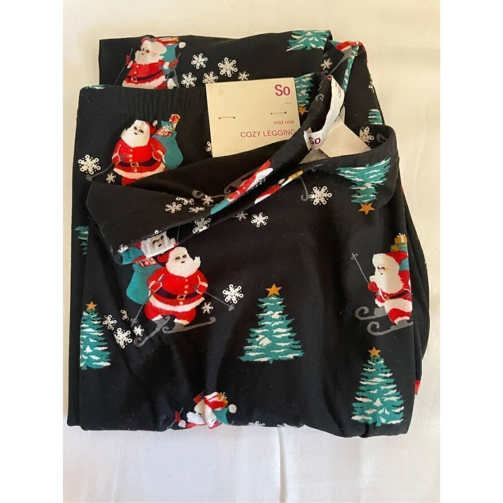 SO  Mid Rise Comfy Christmas Leggings Santa Skiing Size Large-NWT - Image 2