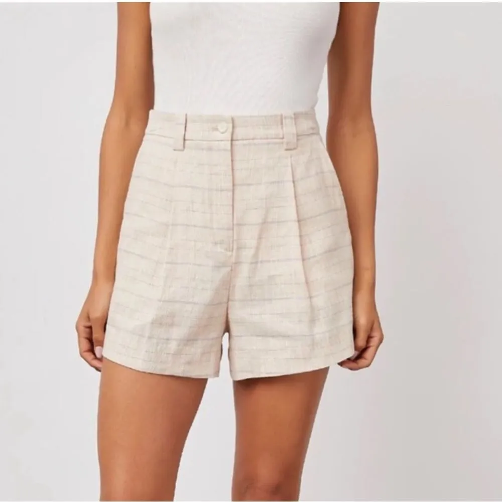 RAILS Ilena Linen Trouser Shorts High Waist Sand Check‎ Cream Plaid Size 12 New - Image 6