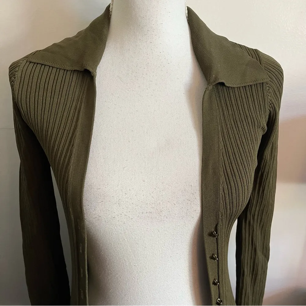 NICHOLAS • Olive Green Button Down Long Cardigan Sweater Size XS - Image 2