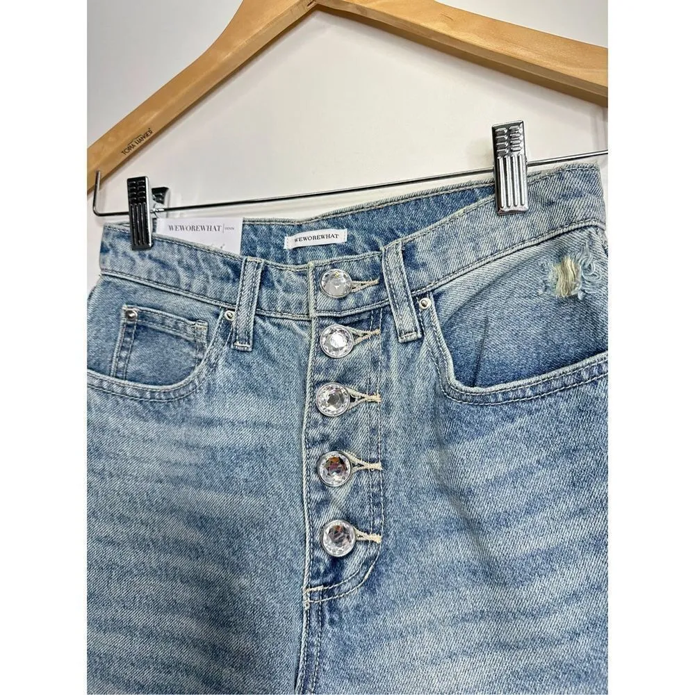 Weworewhat Pants Womens Straight Leg High Rise Jeans Crystal Buttons Size 25 NW - Image 2