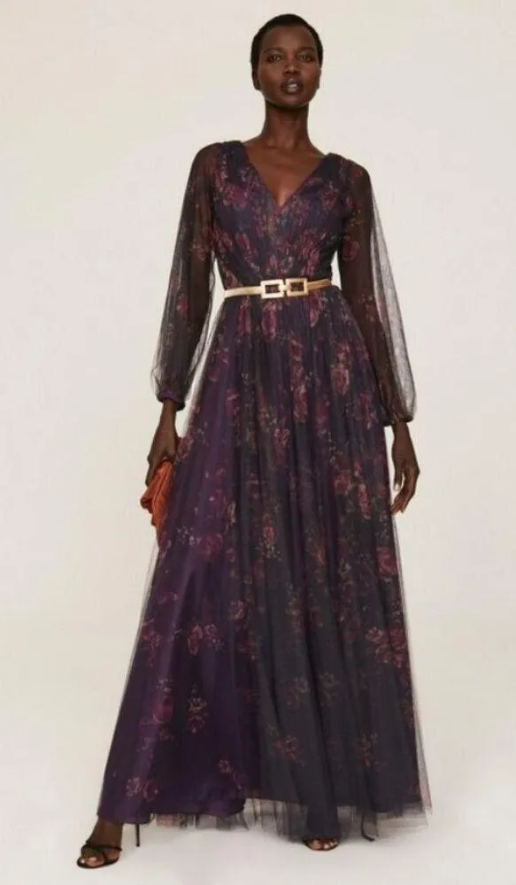 đź’•MARCHESA NOTTEđź’• Salerno Printed Floral Tulle Gown ~ Midnight 8 NWOT Purple - Image 1