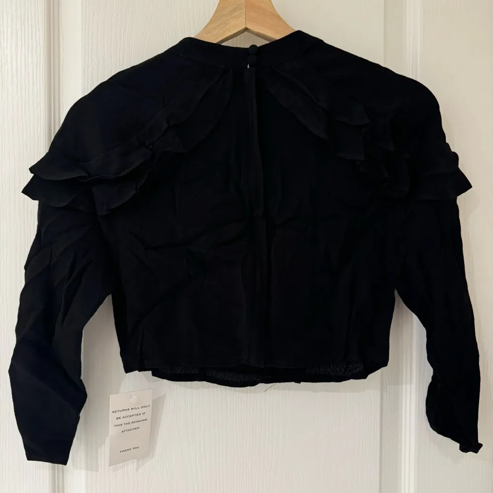 For Love & Lemons | Revolve Poppy Ruffle Cropped Blouse | Black | Size XS - Image 3