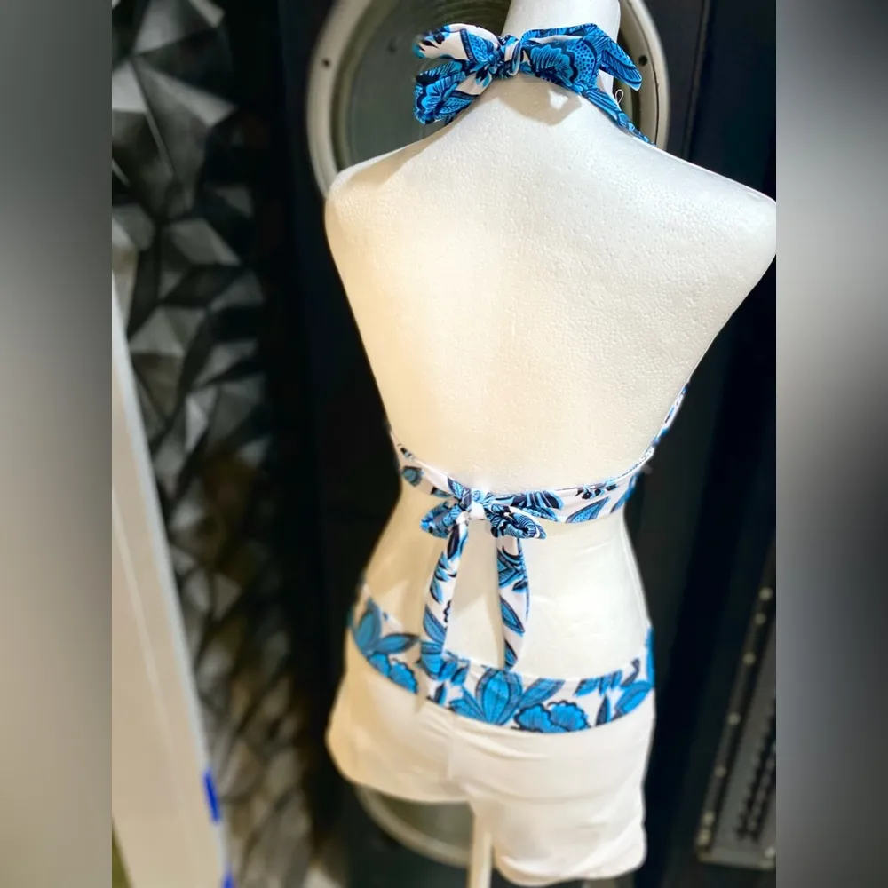 NWOT Women's Sporty Two Piece Swimsuit Halter Push Up Top w/ Shorts Size:Large Blue - Image 7