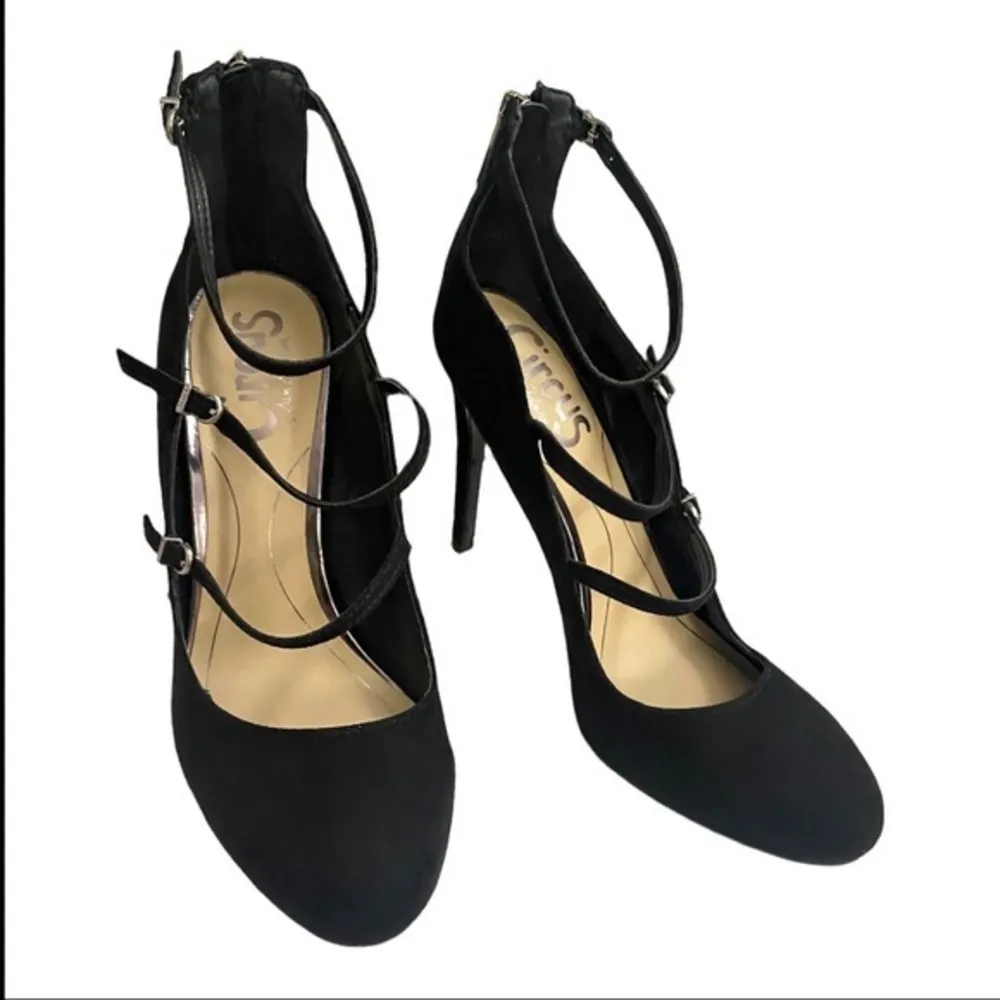 Chrissy Suede 3 Strap Black Pumps size 7.5 - Image 6