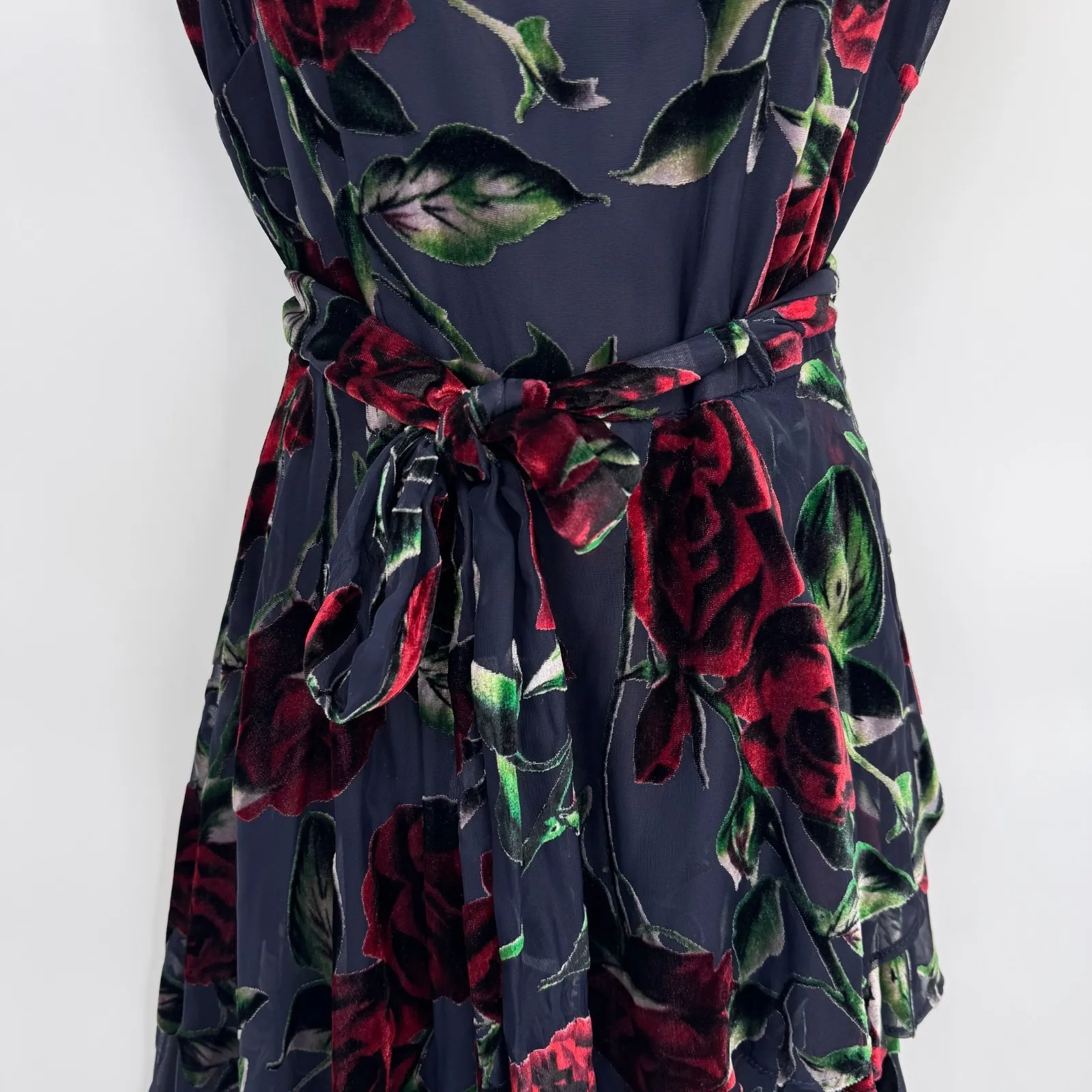 Tahari Whimsigoth Dark Romantic Fairy Dress Womens 6 Black Red Velvet Floral - Image 3