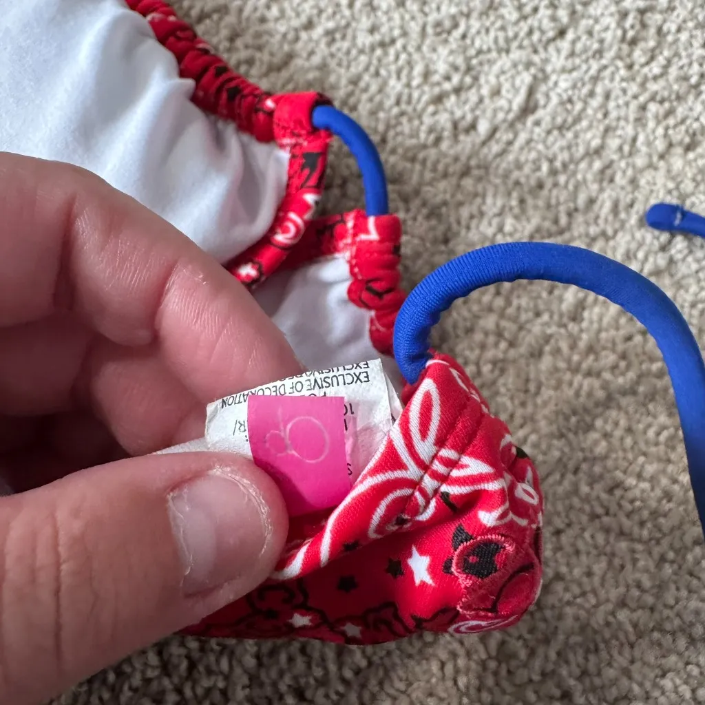 OP USA Patriotic Red Paisley Itty Bitty Bikini Top Junior’s Size Medium / 7 - 9 - Image 4