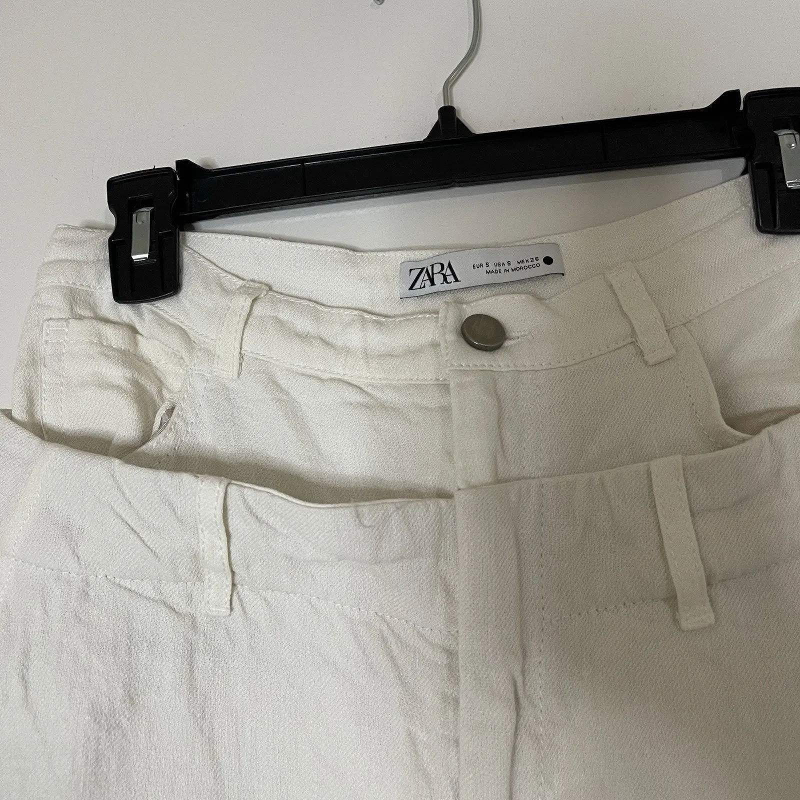 Zara Double Waistband linen blend off white ivory wide leg pants small - Image 4