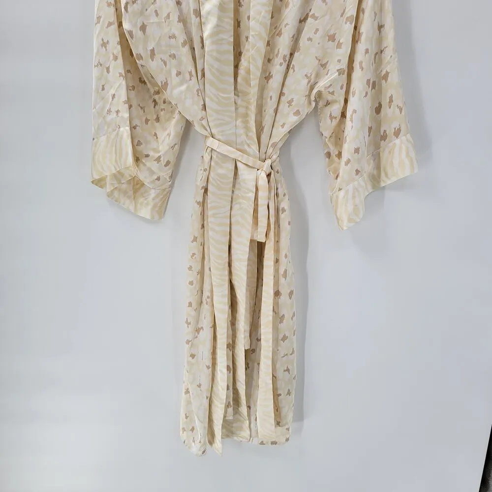 Show Me Your Mumu Robe OS Cream Tan Animal Print Silky Kimono Wrap Belted - Image 4