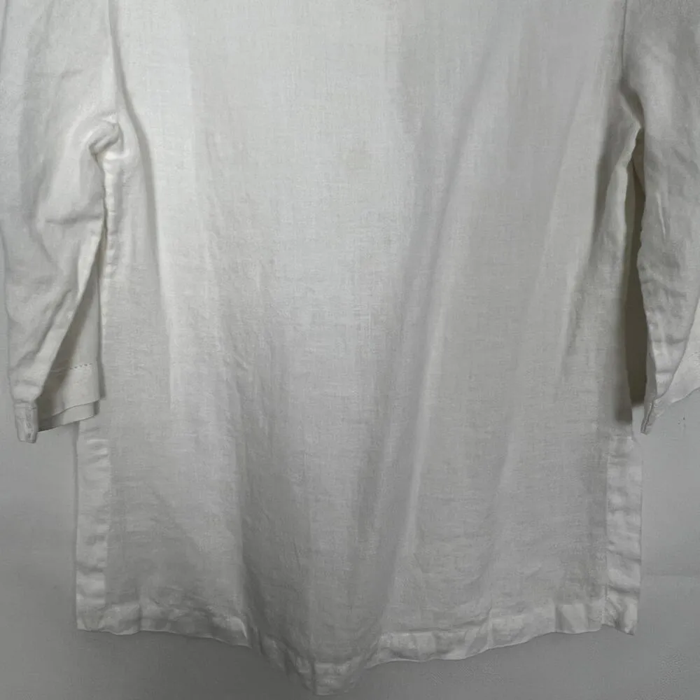 Women's Linen Top Beachy Bohemian Coastal Nautical Lagenlook Cottagecore Peasant Size M - Image 7