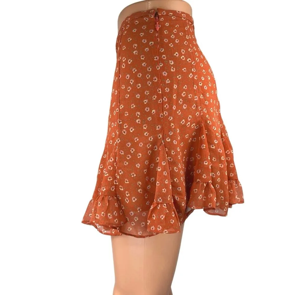 Vici Women's Brown Floral Print Pleated Zip Mini Flared A-Line Skirt Size S - Image 2