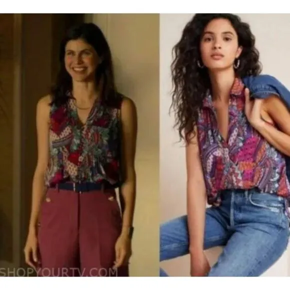 Anthropologie Multicolor Top SEEN ON WHITE LOTUS SEASON ONE! Size Small - Image 2