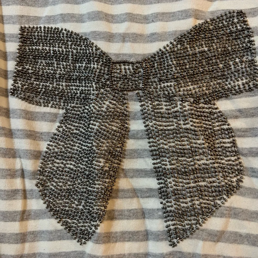 Talbots Striped Shirt Beaded BOW Graphic Cotton Tee 3/4 Sleeves Top NWT Size X - Image 3