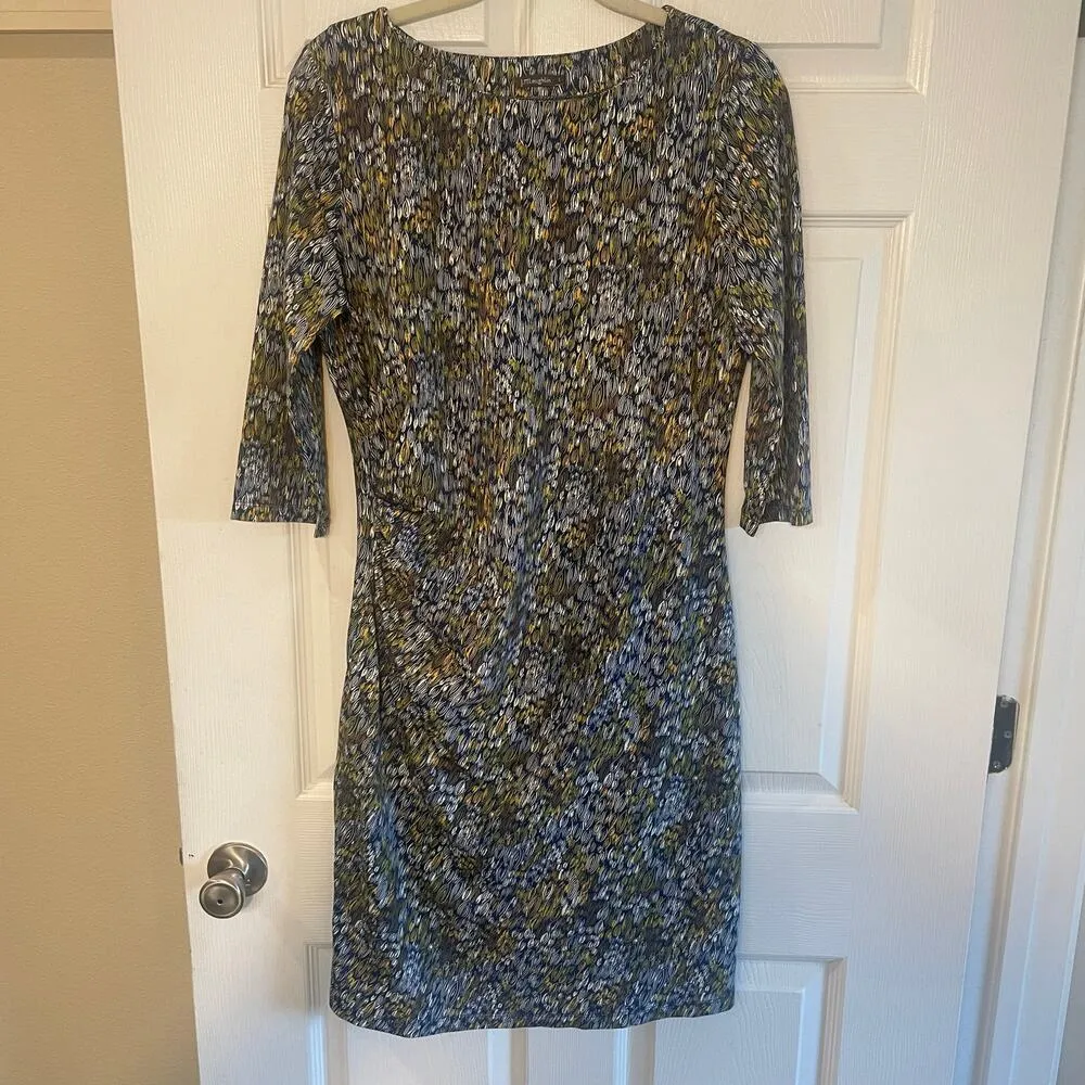 J. McLaughlin Navy Blue, Yellow & White Print Catalina Cloth Ruched Dress Sz Lg - Image 3