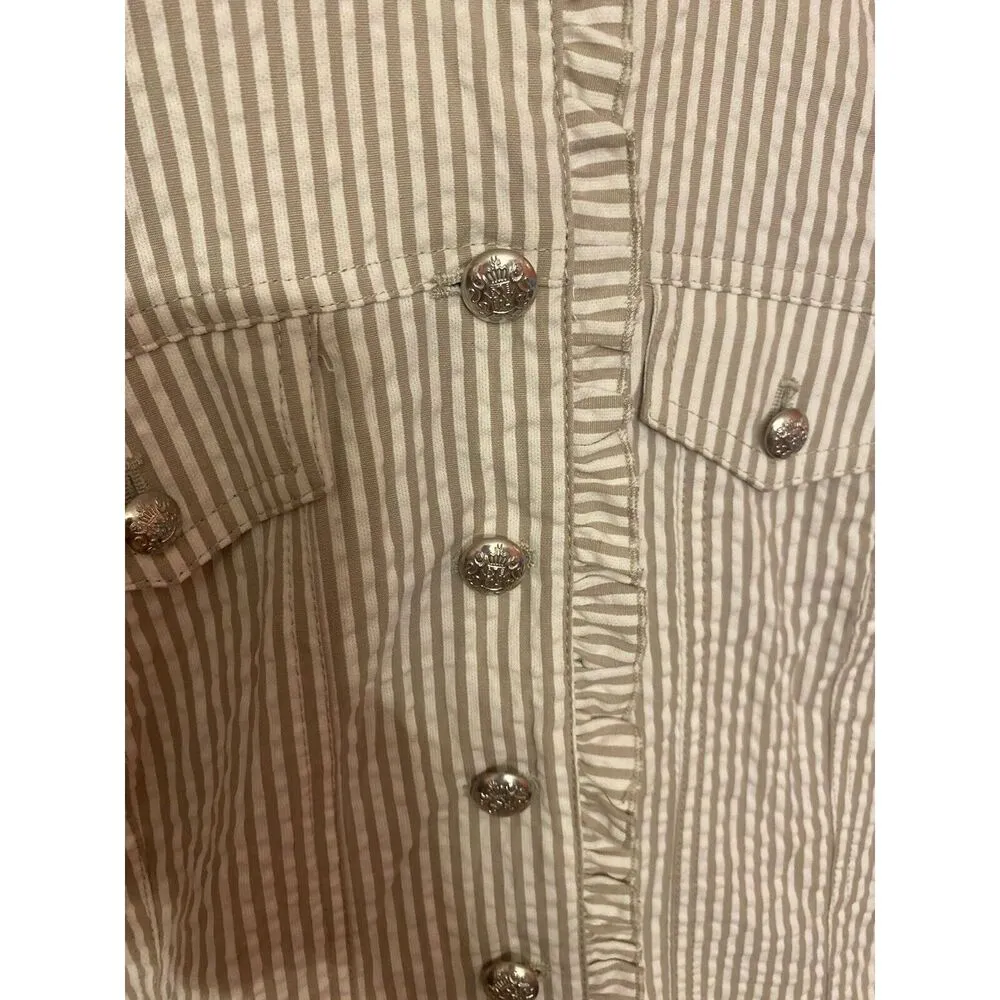 Striped Blazer Jacket Beige/white Size Medium 100% Cotton - Image 6