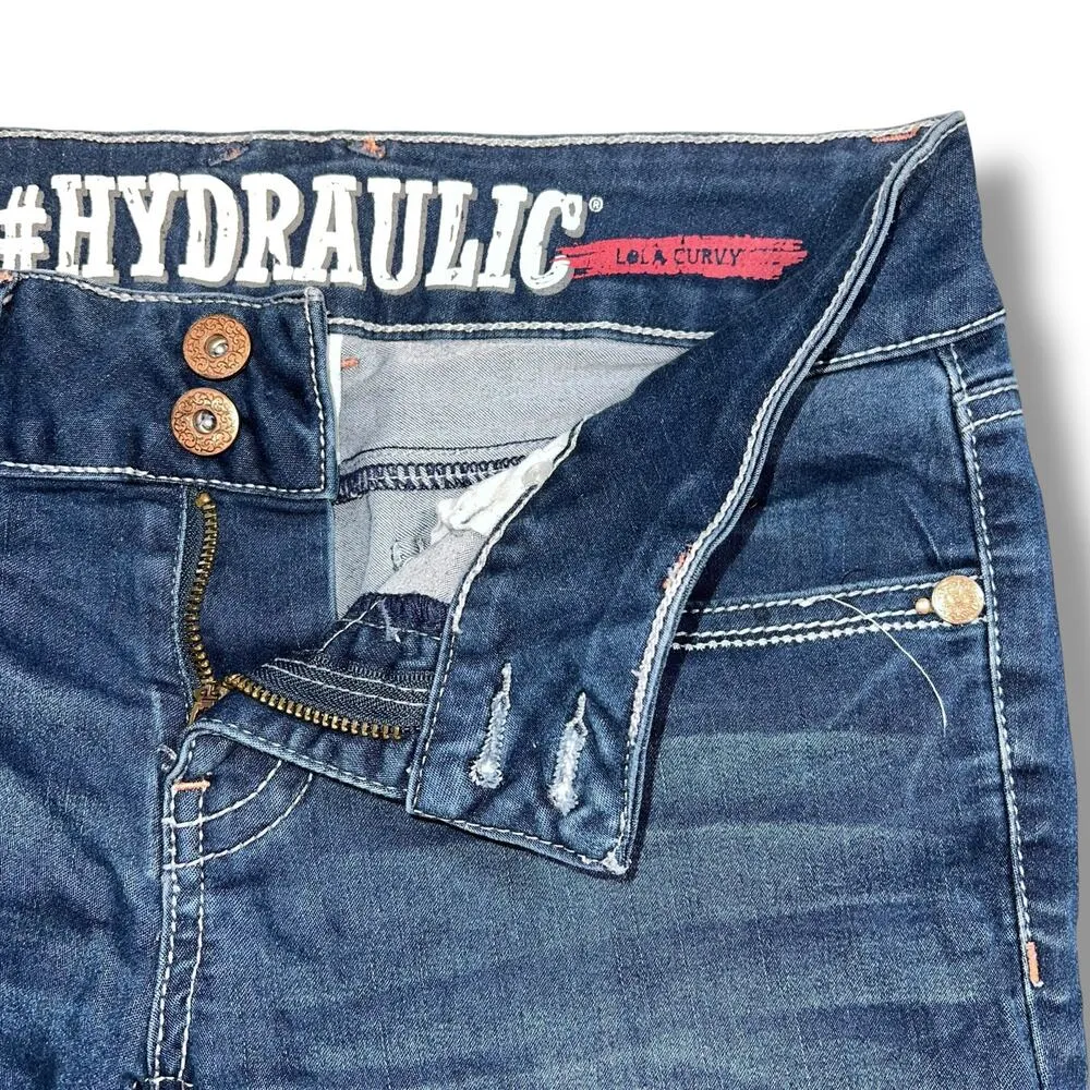 Hydraulic Womens Lola Curvy Denim Blue Jean Shorts Dark Wash Studded Pockets 7 8 - Image 4