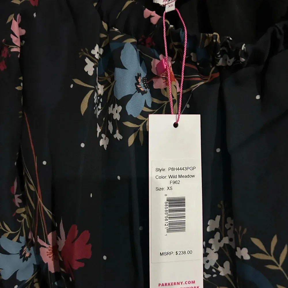 NWT Parker XS wild meadow black floral bell sleeve off shoulder crop tie front - Image 5