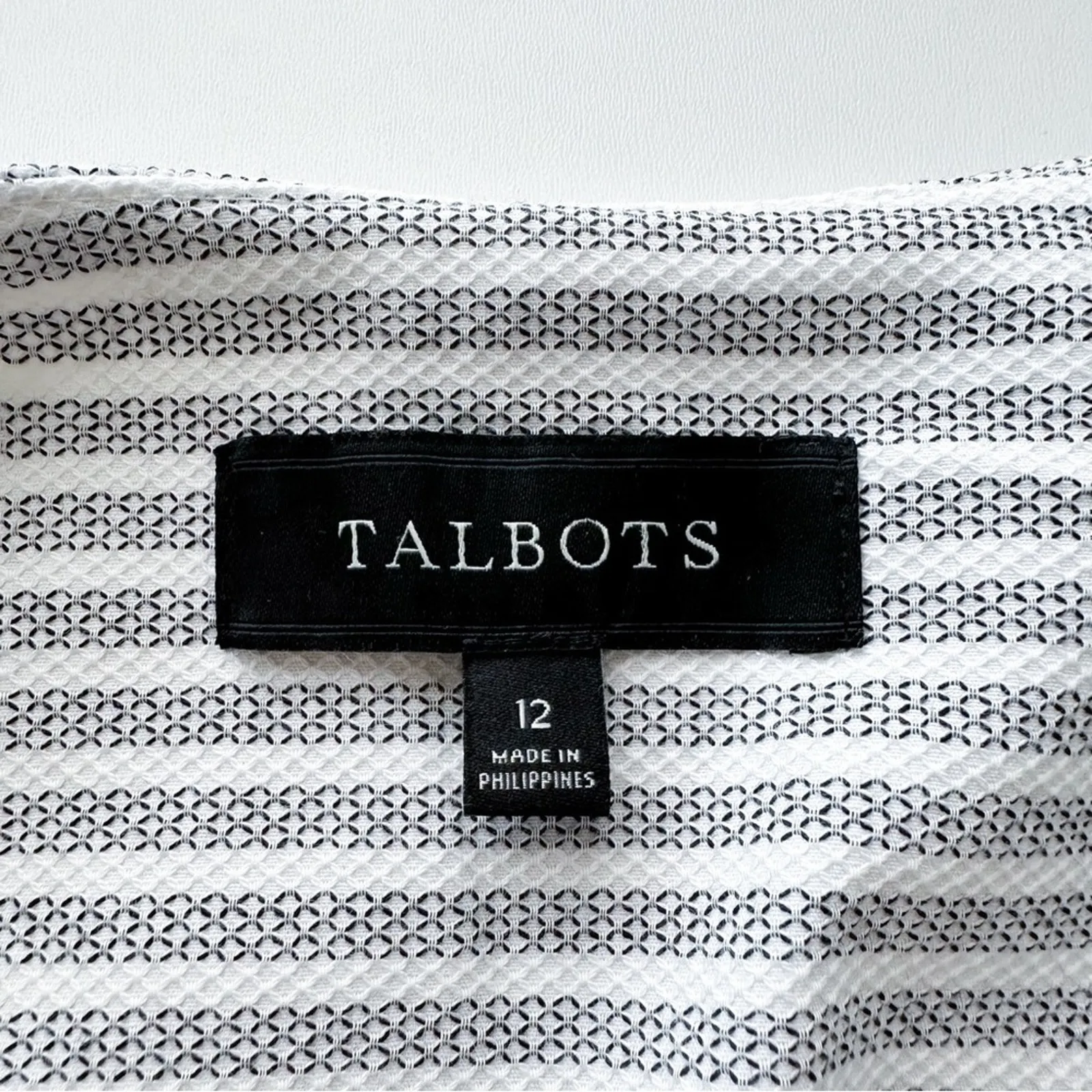 Talbots Black & White Striped 3/4 Sleeve Blazer - Image 3