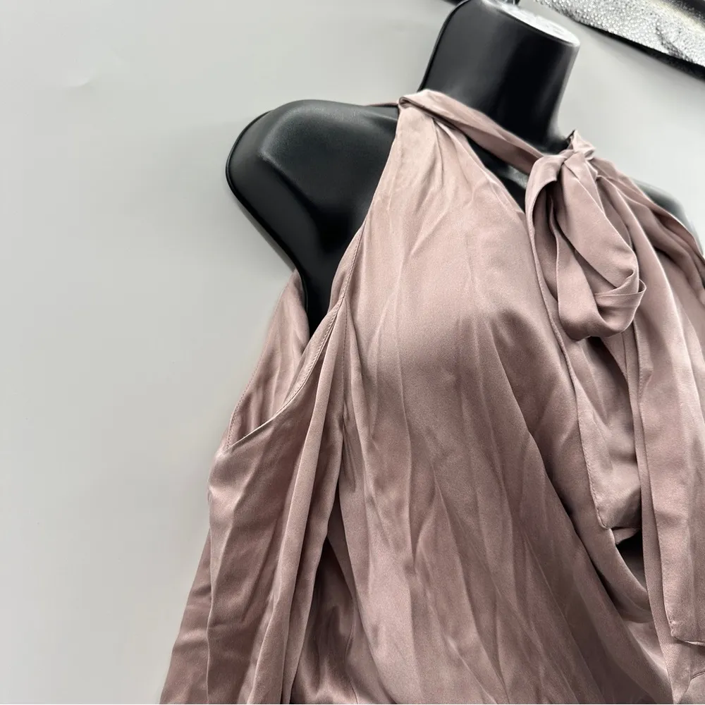 Zimmerman 100% Silk Sueded Billow Cold Shoulder Tie Asymmetrical Mini Dress Sz 6 - Image 5