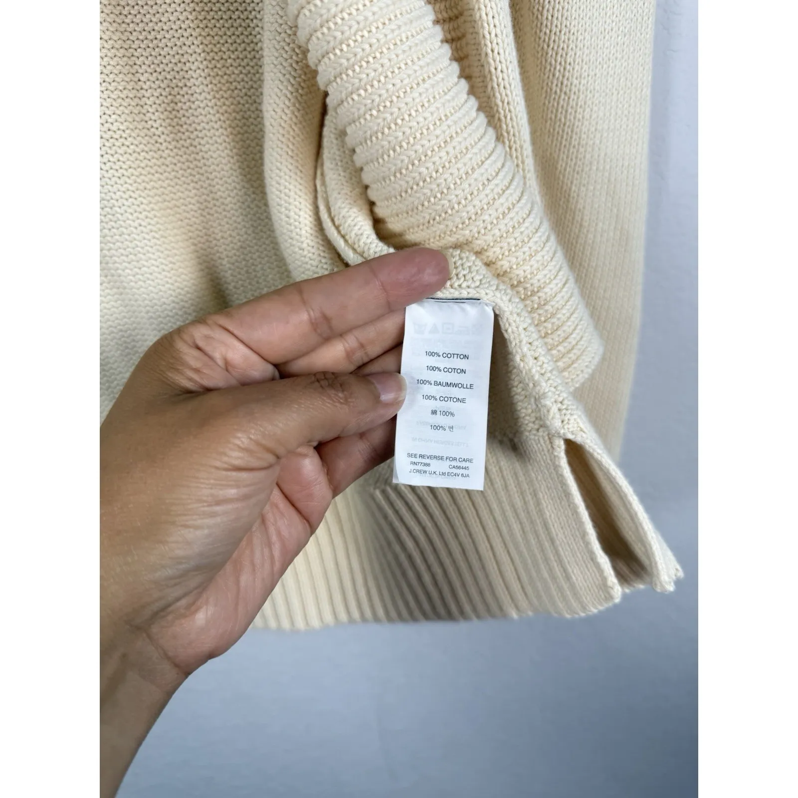 J.Crew Women Cream Rib Detail Close Knit Open Front Long Sweater Cardigan Size L - Image 6