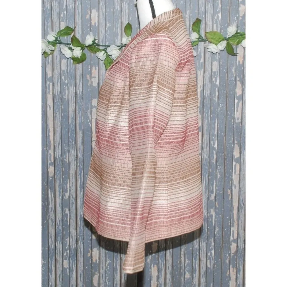 Appleseed's Ladies Neutral Striped Open Front Blazer Jacket Size 8 Office Career - Image 6