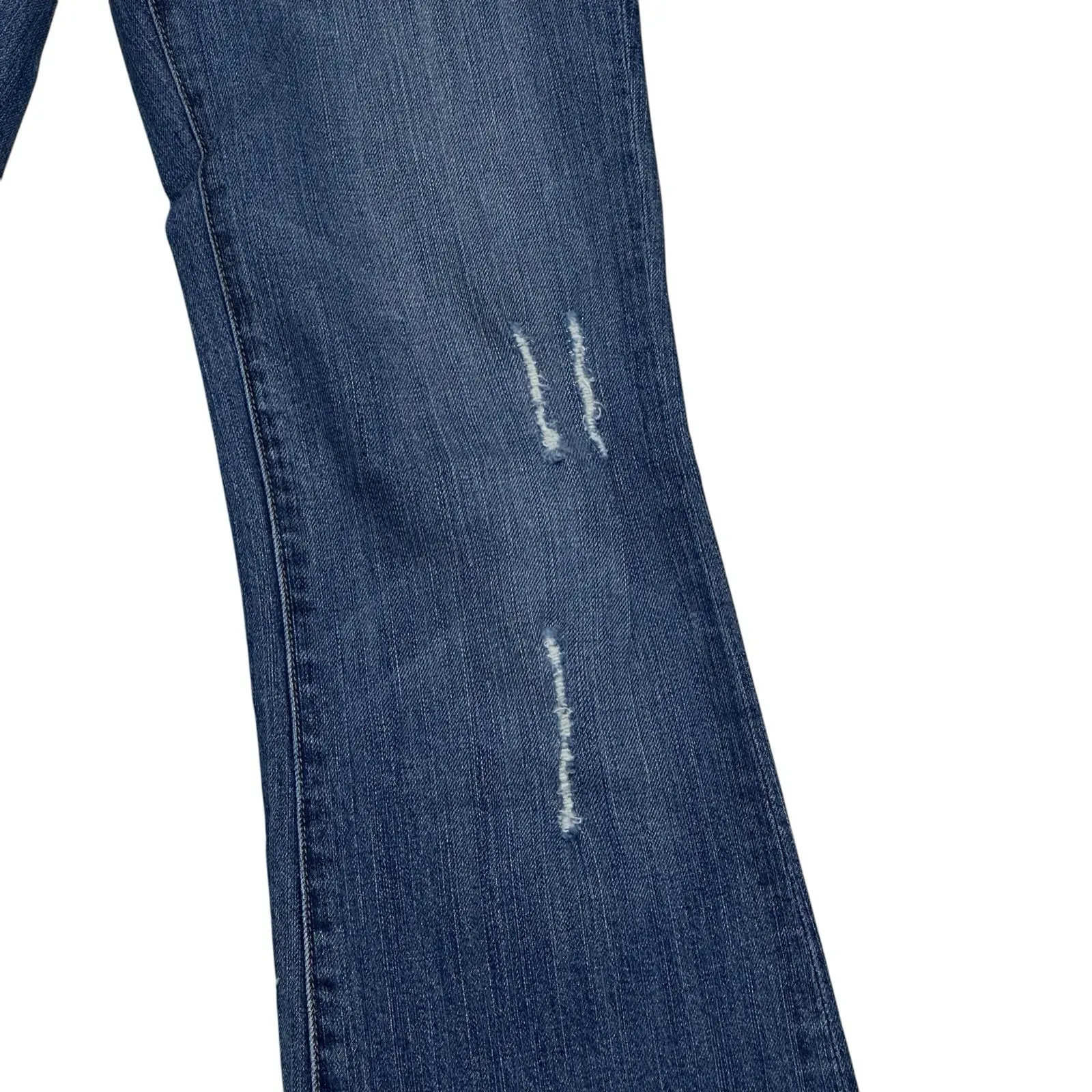 Seven7 Jeans Womens 29 Flare Low Rise Medium Wash Denim Stretch Whisker 30x32 - Image 4