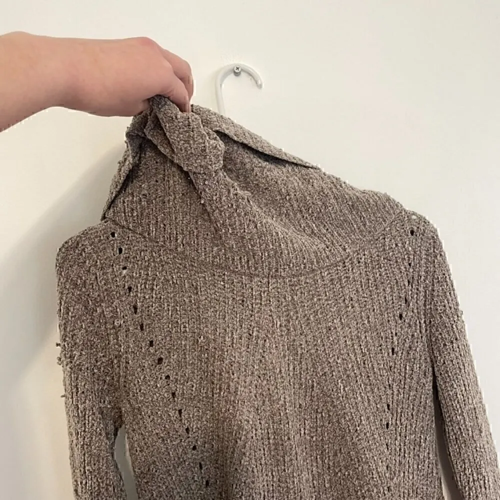 MOTH ANTHROPOLOGIE Lucerne Sweater Taupe Brown Cowl Neck / Off Shoulder Chenille - Image 15