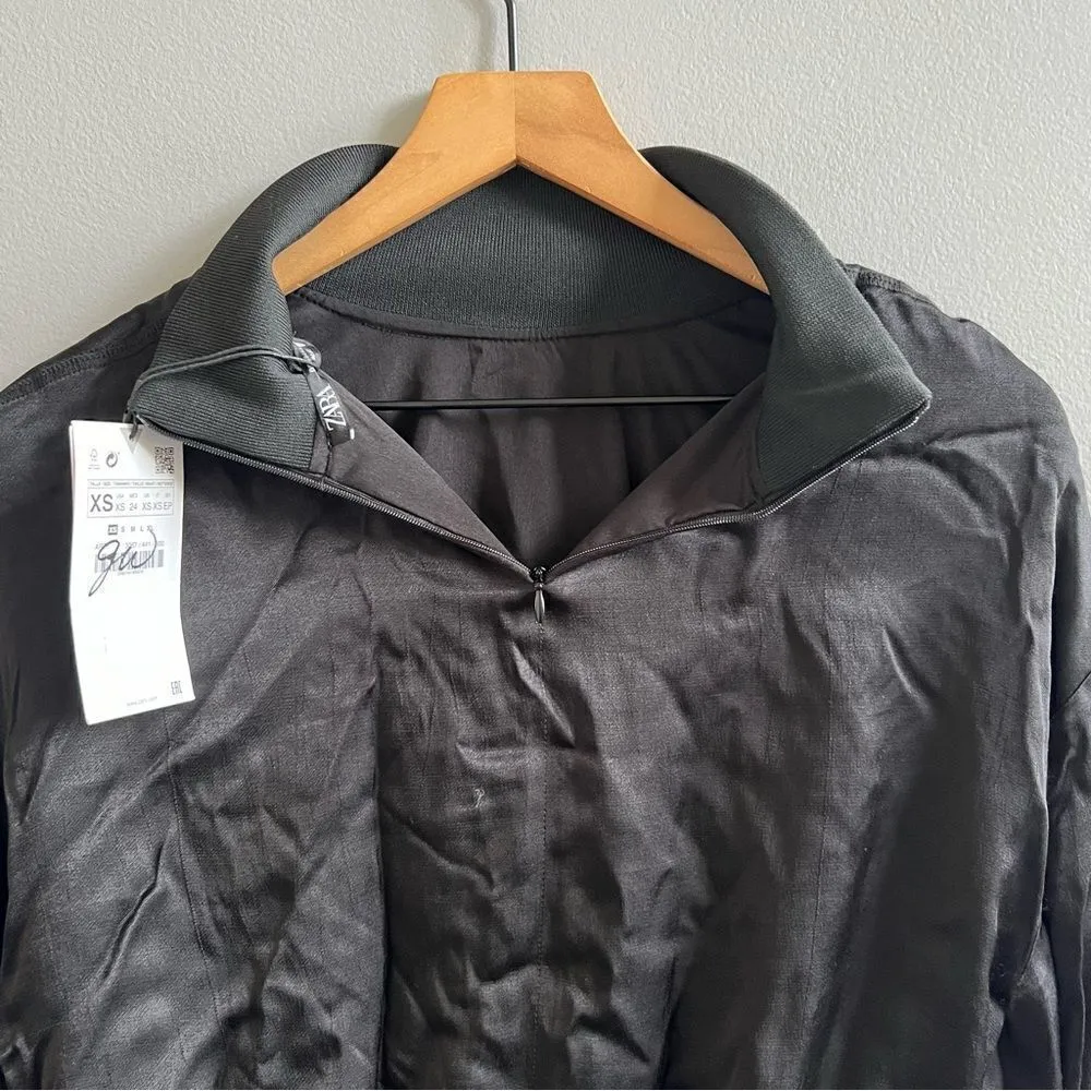 NWT Zara Black Satin Effect Long Sleeve Mock Neck Top Size XS Zipper Turtleneck - Image 10