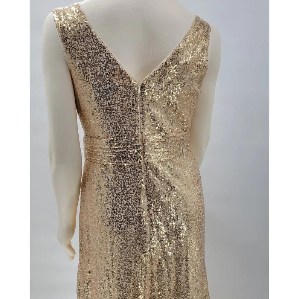 Kate Kasin Evening Gown Womens 8 Gold Sequined V - Image 16
