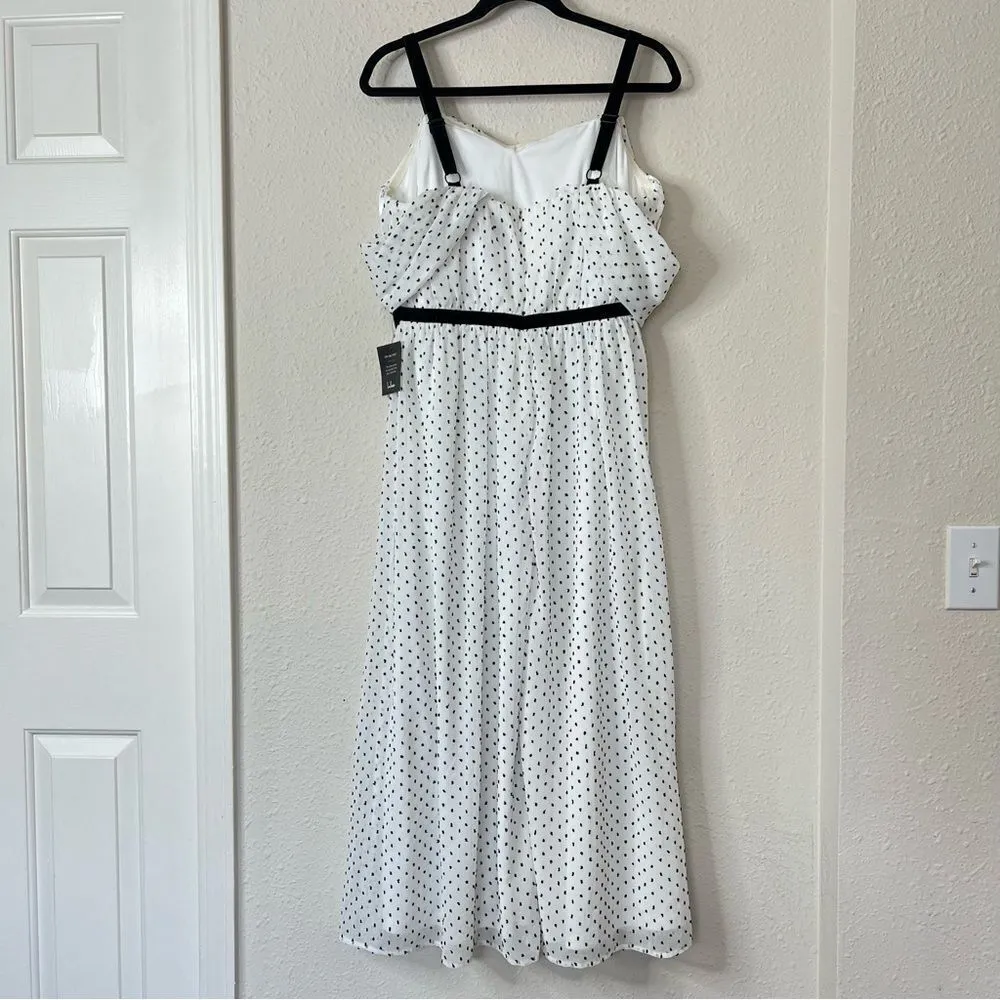 Lulus Polka Dot Cold Shoulder Midi Dress NEW Size Large White - Image 7