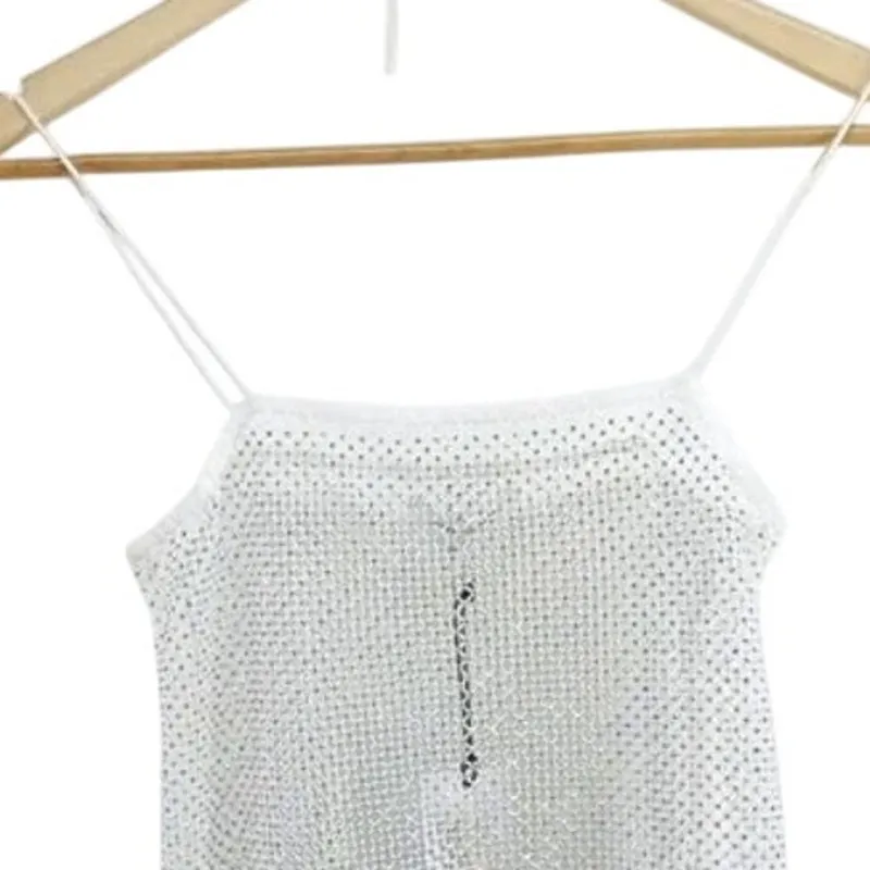 NWT WeWoreWhat Crystal Sheer Mesh Cami Mini Rhinestone Embellishments XXS White - Image 3