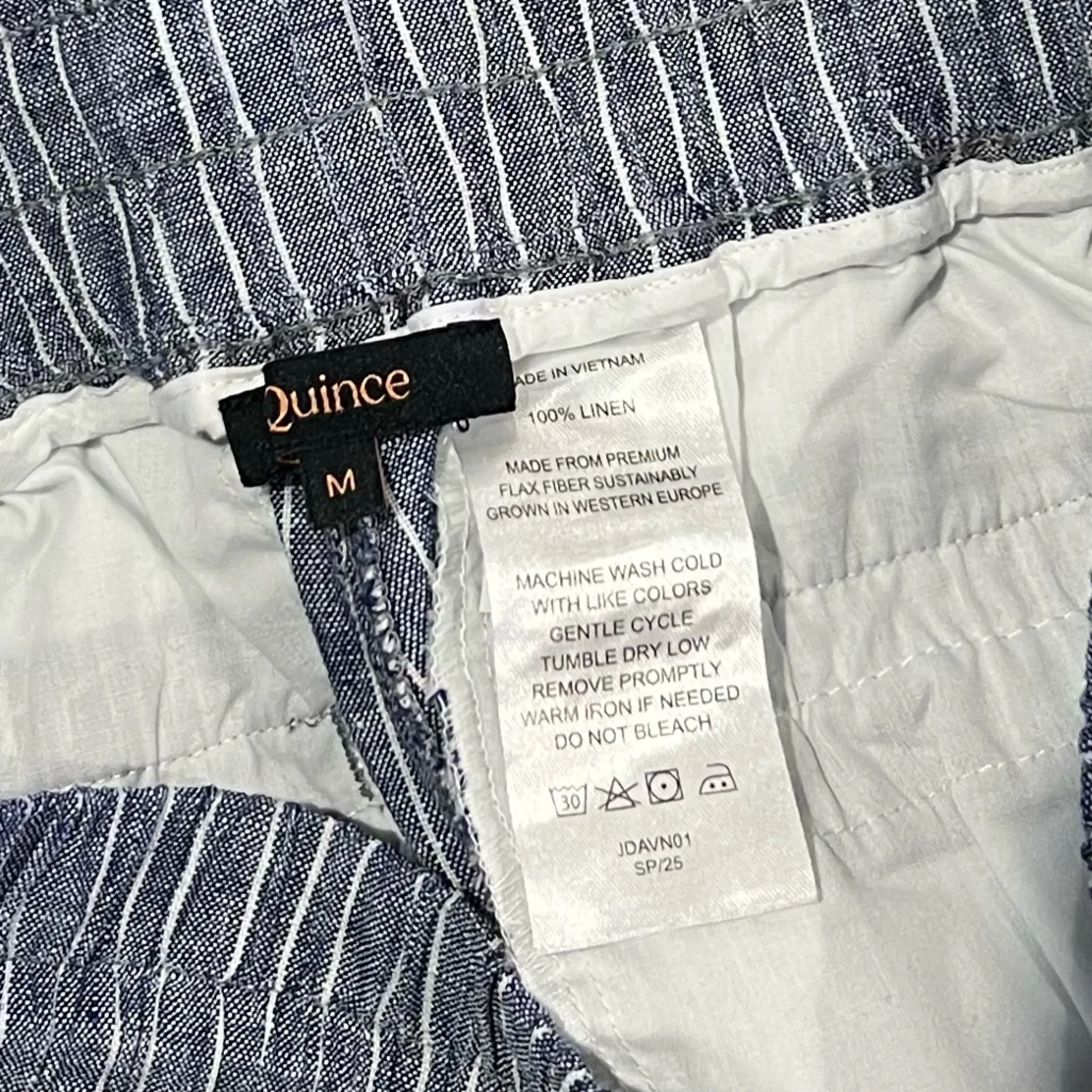 Quince 100% European Linen Wide Leg Pants Chambray Blue Stripe Medium Pull On - Image 5