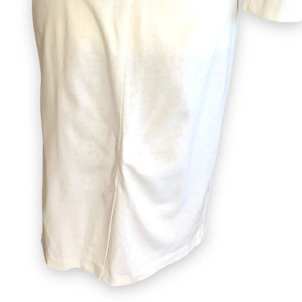 Vintage 80s White Fringe Hemmed Macrame Midi Dress Long Sleeve Western Boho Size M - Image 6