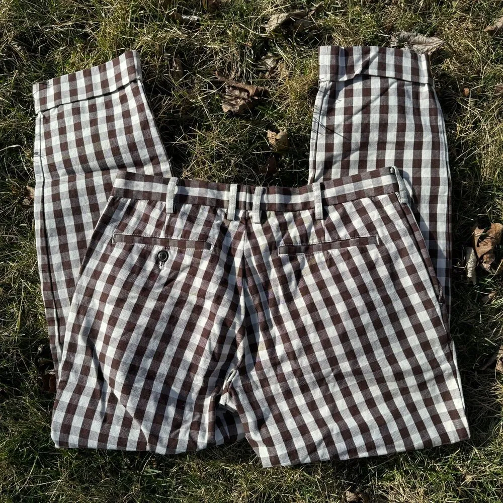 Uniqlo Brown Check Trousers  Dark Academia - Image 4