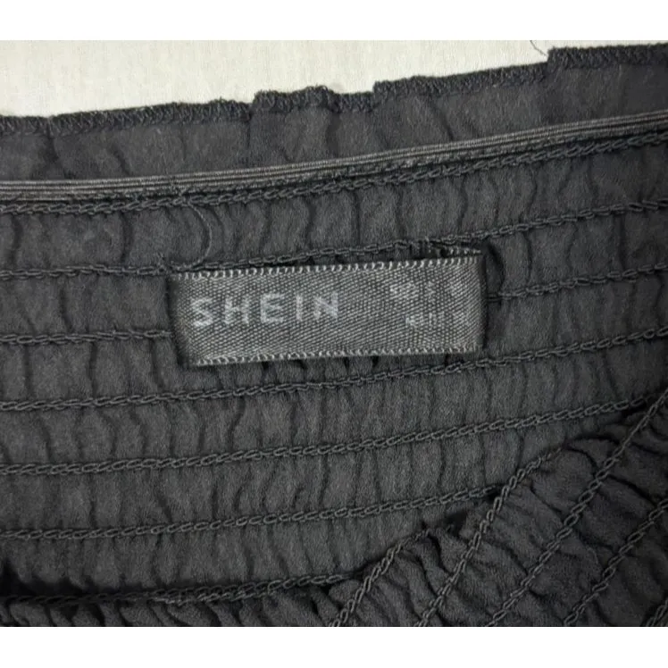 Smocked Crop Top Womens S Black Puff Sleeve Milkmaid Whimsigoth Cottagecore - Image 6