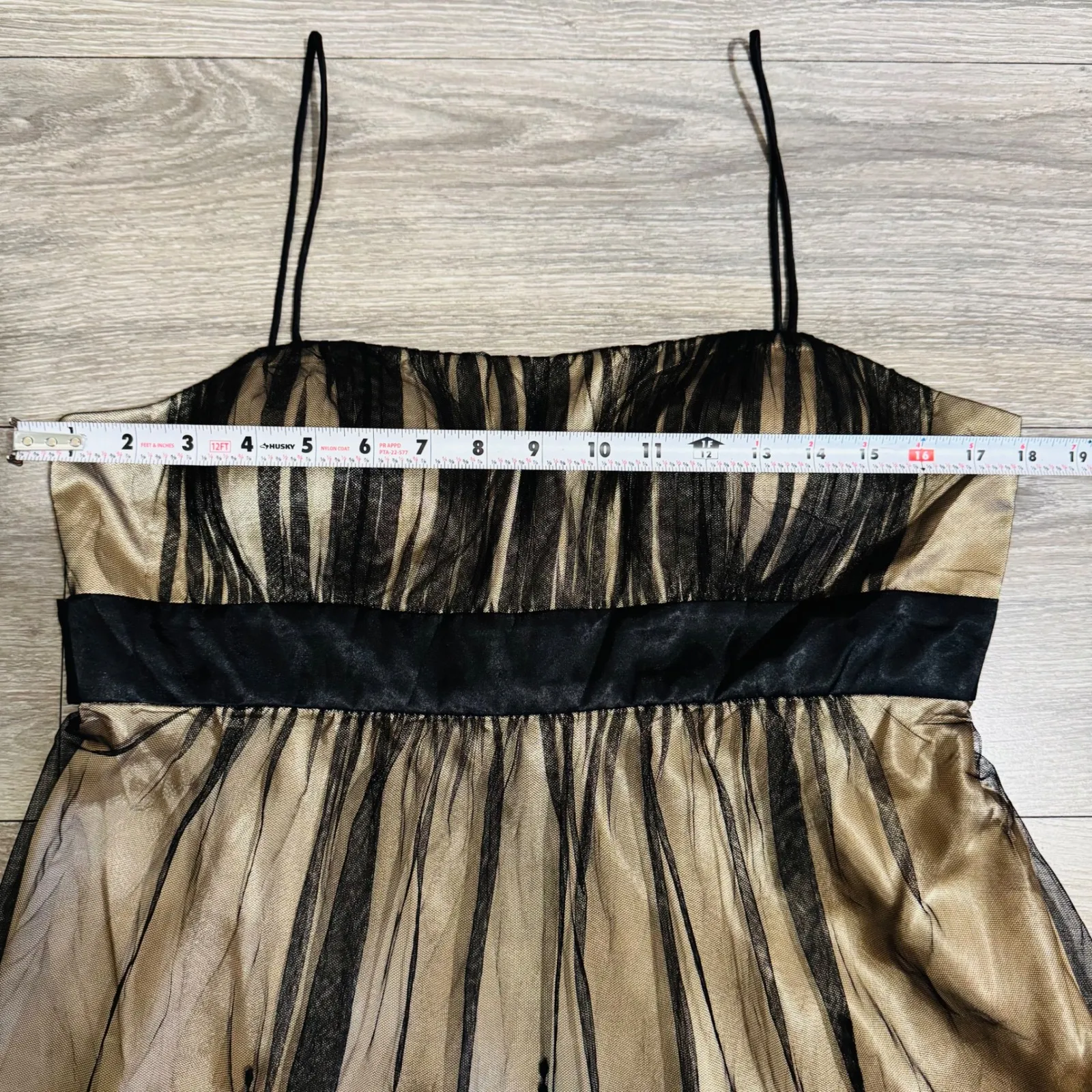 Vintage Y2K SL Fashions Black Beige Mesh Overlay Whimsigoth Babydoll Dress 14 Tan - Image 10