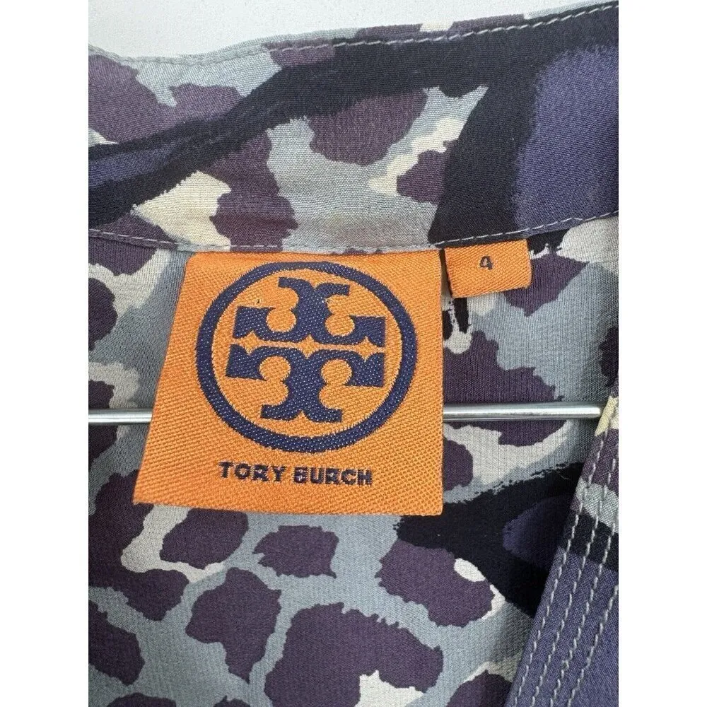Tory Burch Blouse‎ Women 4 Purple Floral 100% Silk Y2K Retro Preppy Funky Rave - Image 6