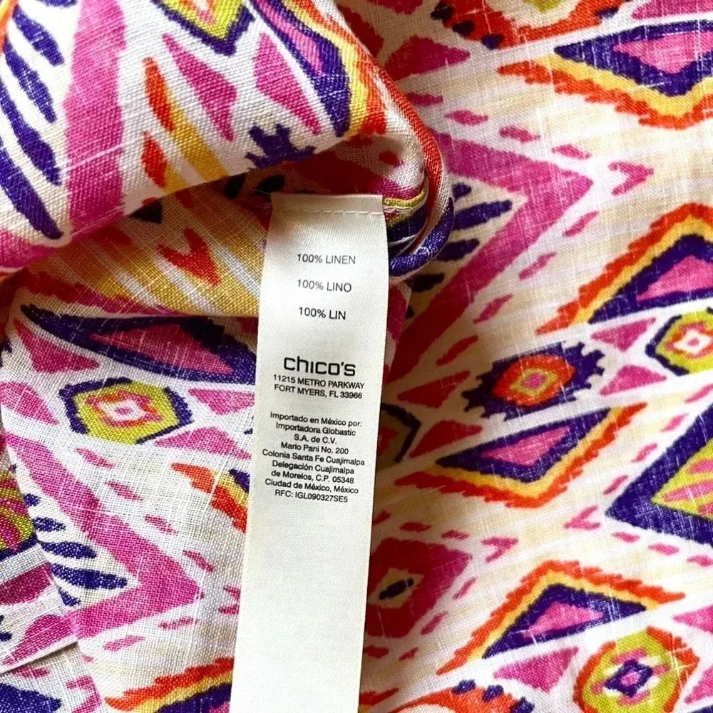 NWOT Chico’s Ikat Linen Button Back Top - Image 3