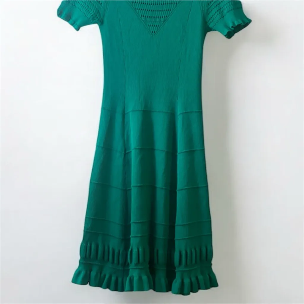 Anthropologie Maeve Promenade Pointelle Fit And Flare Green Knit Dress - Image 5
