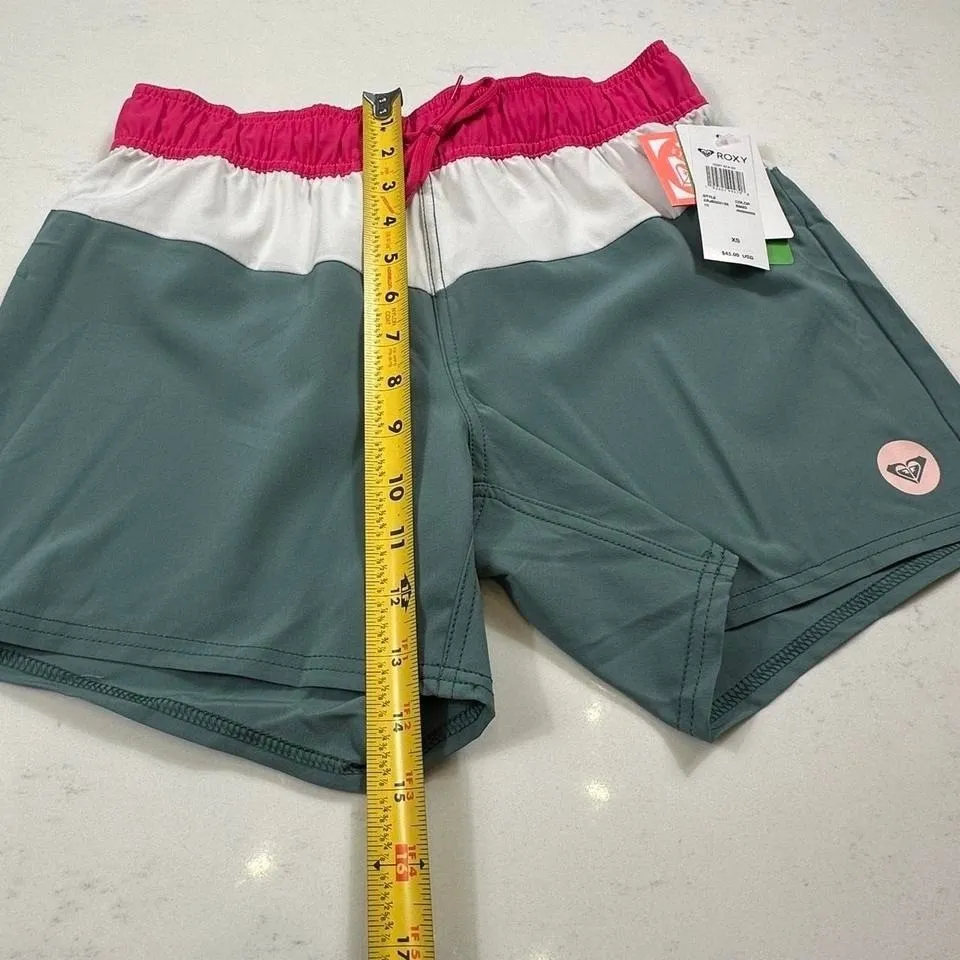 NWT Roxy Sea Board Shorts XS Womens Pink White Green Surf Mid Rise - Image 5