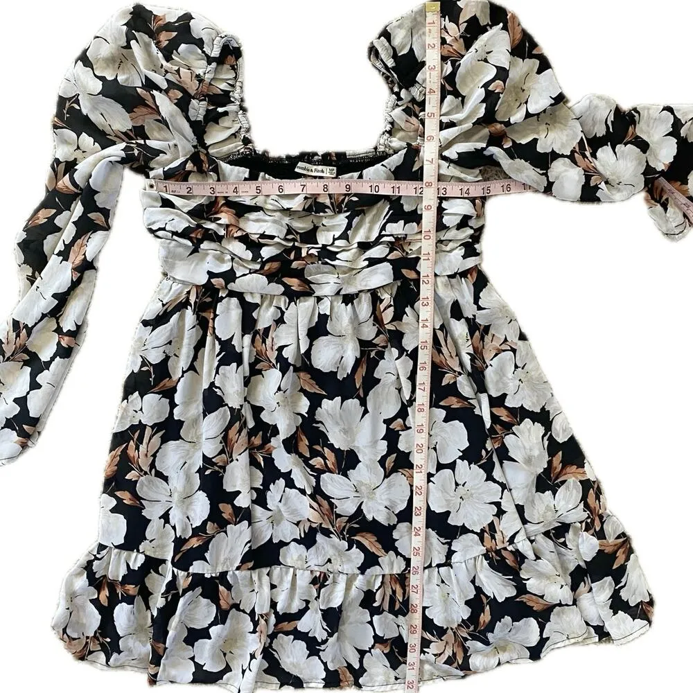 ABERCROMBIE & FITCH Floral Smocked Square Neck Babydoll Mini Dress M Petite - Image 9