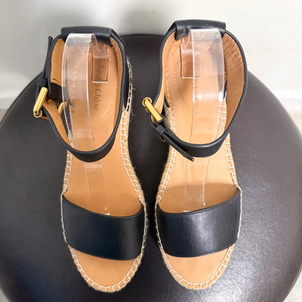 See By Chloe Black Leather Platform Espadrille Open Toe Glyn Sandals 40 US 9.5 - Image 6